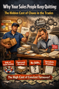 A frustrated contractor and quitting salesperson reveal how broken systems, poor onboarding, and chaotic processes drive sales turnover in the trades.